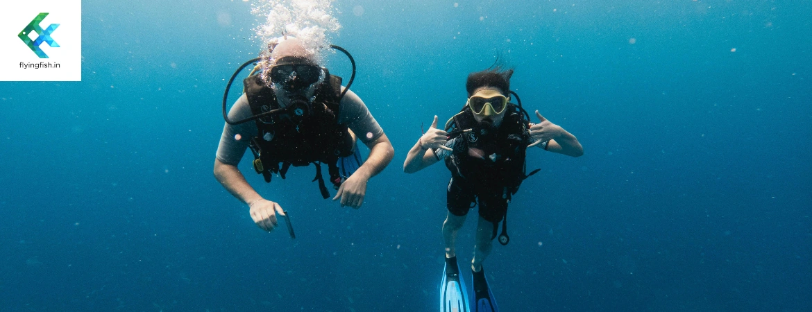 Scuba divers underwater in Goa with FlyingFish