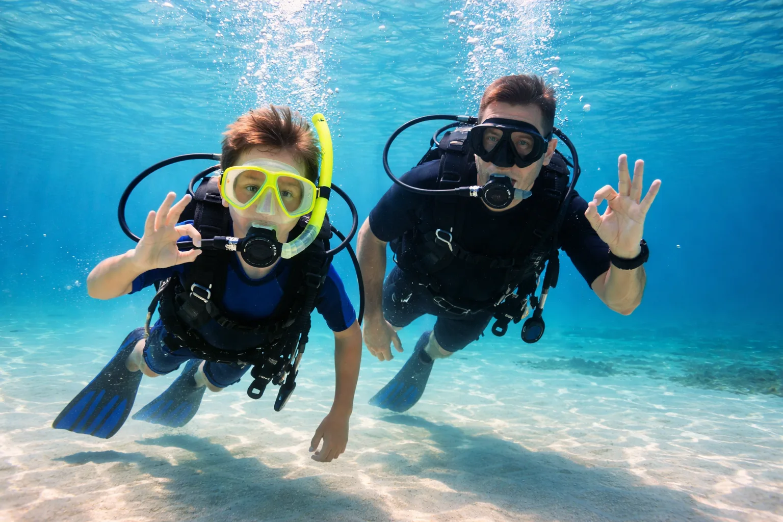 Scuba diver in open water, international destinations on FlyingFish